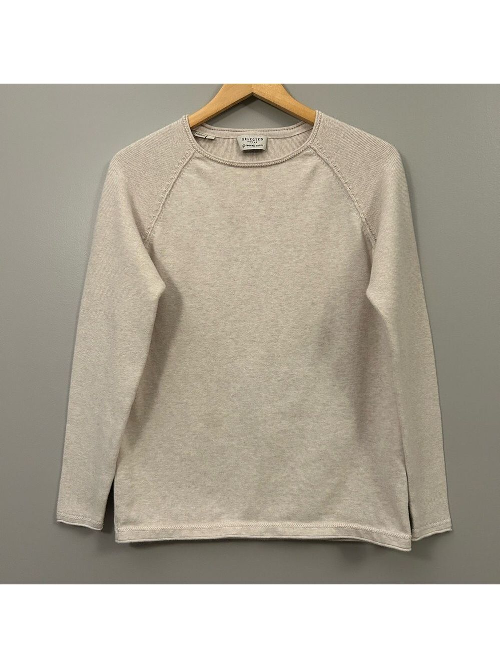 Selected Homme Men's Crewneck Sweater in Cream Organic Fibres Medium